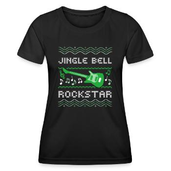 PULL DE NOËL MOCHE, JINGLE BELL ROCK-STAR - T-shirt sport Femme - noir - Devant - AI Model Female 172 light (172cm)