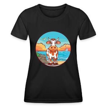 Vache aquarelle dessin animé kawaii clipart animal - T-shirt sport Femme - noir - Devant - AI Model Female 172 light (172cm)