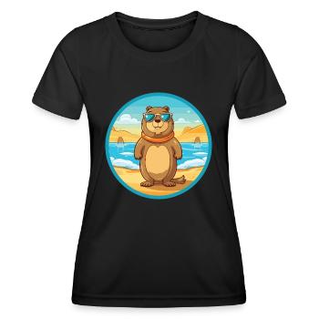 Gopher Watercolor Cartoon Kawaii Clipart Animal - Women's Functional T-Shirt - black - Front - AI Model Female 172 light (172cm)