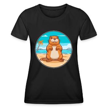 Gopher Watercolor Cartoon Kawaii Clipart Animal - Women's Functional T-Shirt - black - Front - AI Model Female 172 light (172cm)