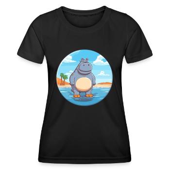 Hippo Watercolor Cartoon Kawaii Clipart Animal - Women's Functional T-Shirt - black - Front - AI Model Female 172 light (172cm)