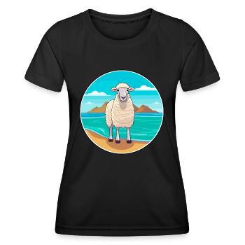 Sheep Watercolor Cartoon Kawaii Clipart Animal - Women's Functional T-Shirt - black - Front - AI Model Female 172 light (172cm)