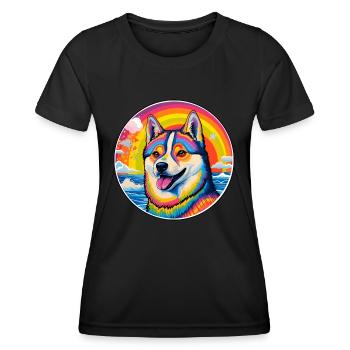 American Akita Dog Breed Colorful Cartoon Watercol - Women's Functional T-Shirt - black - Front - AI Model Female 172 light (172cm)