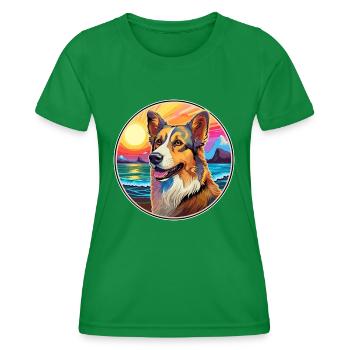 Bucovina Schäferhund Rasse Bunte Karikatur Wasser - Frauen Funktions-T-Shirt - Kelly Green - Vorne - AI Model Female 172 dark (172cm)