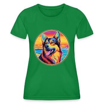 Osteuropäische Schäferhundsrasse Bunte Karikatur - Frauen Funktions-T-Shirt - Kelly Green - Vorne - AI Model Female 172 dark (172cm)