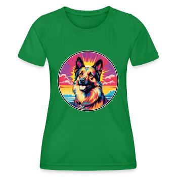 König Schäferhund Rasse Bunte Karikatur Watercolo - Frauen Funktions-T-Shirt - Kelly Green - Vorne - AI Model Female 172 dark (172cm)