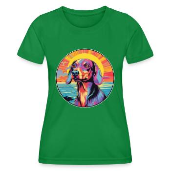 Lettische Jagdhundrasse Bunte Karikatur Watercolo - Frauen Funktions-T-Shirt - Kelly Green - Vorne - AI Model Female 172 dark (172cm)