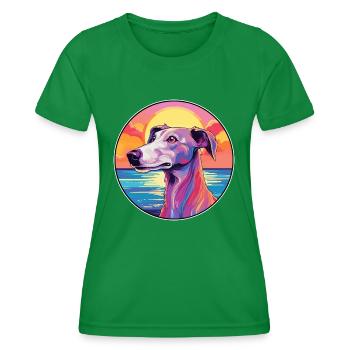 Old Croatian Sighthound Dog Breed Colorful Cartoon - Women's Functional T-Shirt - kelly green - Front - AI Model Female 172 dark (172cm)