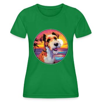 Draht Foxterrier Hunderasse Bunte Karikatur Wasserc - Frauen Funktions-T-Shirt - Kelly Green - Vorne - AI Model Female 172 dark (172cm)