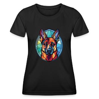 Shepherd Bullet Dog Colorful Watercolor Animal - Women's Functional T-Shirt - black - Front - AI Model Female 172 light (172cm)