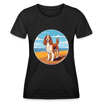 Welsh Springer Spaniel Dog Breed Cartoon Kawaii - Women's Functional T-Shirt - black - Front - AI Model Female 172 light (172cm)