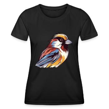 Sparrow Colorful Watercolor Cartoon Kawaii Animal - Women's Functional T-Shirt - black - Front - AI Model Female 172 light (172cm)