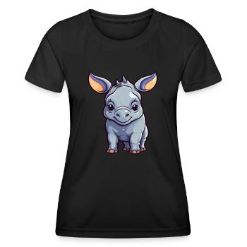 Rhino Cute Cartoon Kawaii Watercolor Animal Pet - Women's Functional T-Shirt - black - Front - AI Model Female 172 light (172cm)