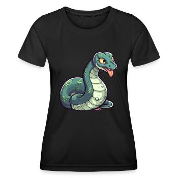 Anakonda Niedliche Karikatur Kawaii Aquarell Tier Haustier - Frauen Funktions-T-Shirt - Schwarz - Vorne - AI Model Female 172 light (172cm)