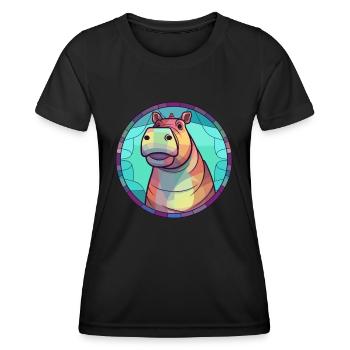Nilpferd Bunte Karikatur Kawaii Tier - Frauen Funktions-T-Shirt - Schwarz - Vorne - AI Model Female 172 light (172cm)