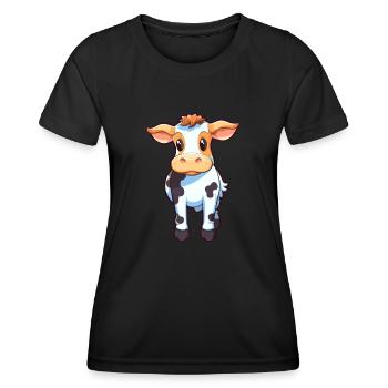 Vache Mignon Dessin Animé Kawaii Aquarelle Animal Animal De Compagnie - T-shirt sport Femme - noir - Devant - AI Model Female 172 light (172cm)