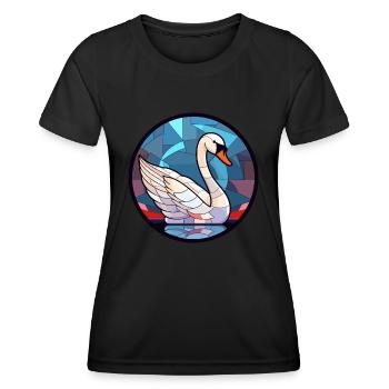 Schwanen-Buntglas-Cartoon-Kawaii-Tier - Frauen Funktions-T-Shirt - Schwarz - Vorne - AI Model Female 172 light (172cm)