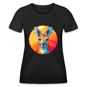 Kangourou vitrail coloré dessin animé Kawaii Ani - T-shirt sport Femme - noir - Devant - AI Model Female 172 light (172cm)