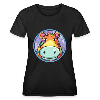 Nilpferd Bunte Karikatur Kawaii Tier - Frauen Funktions-T-Shirt - Schwarz - Vorne - AI Model Female 172 light (172cm)