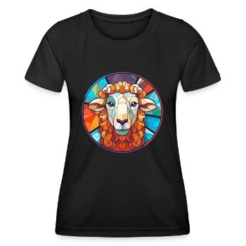 Sheep Stained Glass Colorful Cartoon Kawaii Animal - Women's Functional T-Shirt - black - Front - AI Model Female 172 light (172cm)
