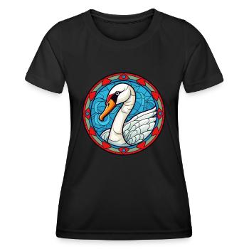 Schwanen-Buntglas-Cartoon-Kawaii-Tier - Frauen Funktions-T-Shirt - Schwarz - Vorne - AI Model Female 172 light (172cm)