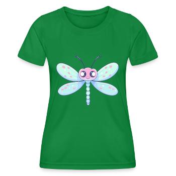 Libelle süßes glückliches Kawaii Cartoon Clipart Tier - Frauen Funktions-T-Shirt - Kelly Green - Vorne - AI Model Female 172 dark (172cm)
