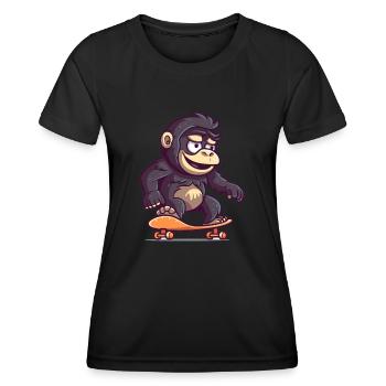 Drôle Gorille Kawaii Cartoon Jouer Skateboard - T-shirt sport Femme - noir - Devant - AI Model Female 172 light (172cm)