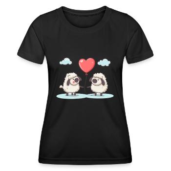 Sheeps Kawaii Cartoon Pet Playing With Balloons - Women's Functional T-Shirt - black - Front - AI Model Female 172 light (172cm)
