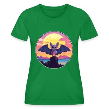 Bat Colorful Watercolor Cartoon Kawaii Animal - Women's Functional T-Shirt - kelly green - Front - AI Model Female 172 dark (172cm)