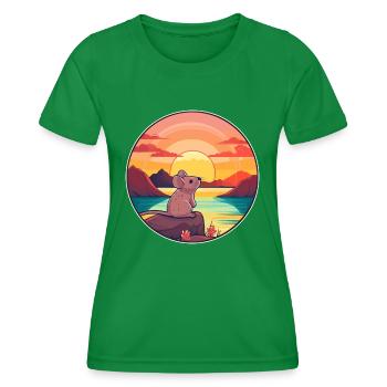 Mouse Colorful Watercolor Cartoon Kawaii Animal - Women's Functional T-Shirt - kelly green - Front - AI Model Female 172 dark (172cm)