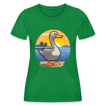 Oie drôle dessin animé kawaii plage illustration - T-shirt sport Femme - vert - Devant - AI Model Female 172 dark (172cm)