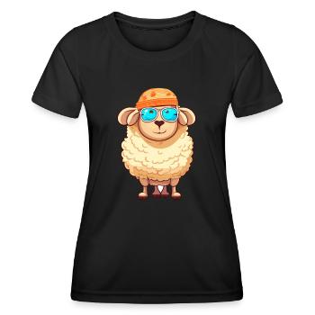 Sheep Funny Cartoon Kawaii Beach Illustration - Women's Functional T-Shirt - black - Front - AI Model Female 172 light (172cm)