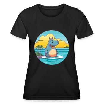 Hippo Watercolor Cartoon Kawaii Clipart Animal - Women's Functional T-Shirt - black - Front - AI Model Female 172 light (172cm)