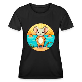 Mouse Watercolor Cartoon Kawaii Clipart Animal - Women's Functional T-Shirt - black - Front - AI Model Female 172 light (172cm)