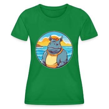 Rhino Watercolor Cartoon Kawaii Clipart Animal - Women's Functional T-Shirt - kelly green - Front - AI Model Female 172 dark (172cm)