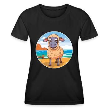 Sheep Watercolor Cartoon Kawaii Clipart Animal - Women's Functional T-Shirt - black - Front - AI Model Female 172 light (172cm)