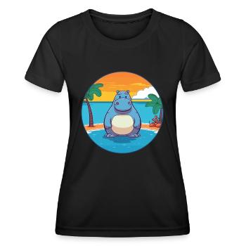 Hippo Watercolor Cartoon Kawaii Clipart Animal - Women's Functional T-Shirt - black - Front - AI Model Female 172 light (172cm)