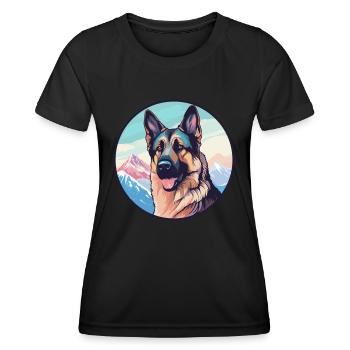 German Shepherd Dog Breed Cartoon Kawaii Watercolo - Women's Functional T-Shirt - black - Front - AI Model Female 172 light (172cm)