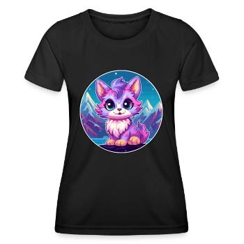 Pixie Cat Bunte Karikatur Aquarell Illustration - Frauen Funktions-T-Shirt - Schwarz - Vorne - AI Model Female 172 light (172cm)