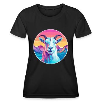 Goat Watercolor Cartoon Kawaii Pet Animal Colorful - Women's Functional T-Shirt - black - Front - AI Model Female 172 light (172cm)