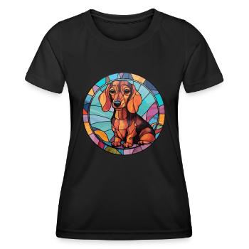 Miniatur Dackel Hunderasse Buntglas Colorf - Frauen Funktions-T-Shirt - Schwarz - Vorne - AI Model Female 172 light (172cm)
