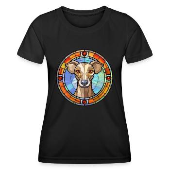 Chien lévrier polonais race vitrail coloré - T-shirt sport Femme - noir - Devant - AI Model Female 172 light (172cm)