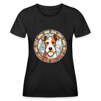 Draht Foxterrier Hunderasse Buntglas Bunt - Frauen Funktions-T-Shirt - Schwarz - Vorne - AI Model Female 172 light (172cm)