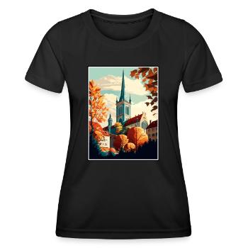 Augsburg Deutschland Vintage Reiseposter Souvenir - Frauen Funktions-T-Shirt - Schwarz - Vorne - AI Model Female 172 light (172cm)