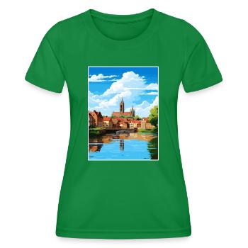 Amiens France Vintage Travel Poster WPA Souvenir - Women's Functional T-Shirt - kelly green - Front - AI Model Female 172 dark (172cm)
