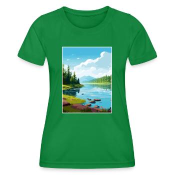 Lake Sainte Croix Deco Vintage Travel Poster WPA - Women's Functional T-Shirt - kelly green - Front - AI Model Female 172 dark (172cm)
