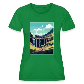 Glenfinnan Schottland Zug Vintage Reiseposter - Frauen Funktions-T-Shirt - Kelly Green - Vorne - AI Model Female 172 dark (172cm)