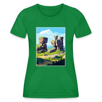 Brimham Rocks Head England Vintage Reiseposter - Frauen Funktions-T-Shirt - Kelly Green - Vorne - AI Model Female 172 dark (172cm)