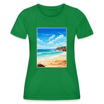 Porthcurno Beach Cornwall Vintage Reiseposter - Frauen Funktions-T-Shirt - Kelly Green - Vorne - AI Model Female 172 dark (172cm)