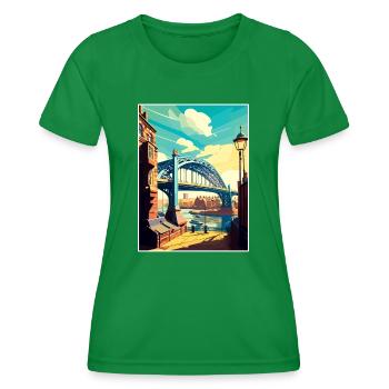 Newcastle England Vintage Travel Poster Souvenir - Women's Functional T-Shirt - kelly green - Front - AI Model Female 172 dark (172cm)